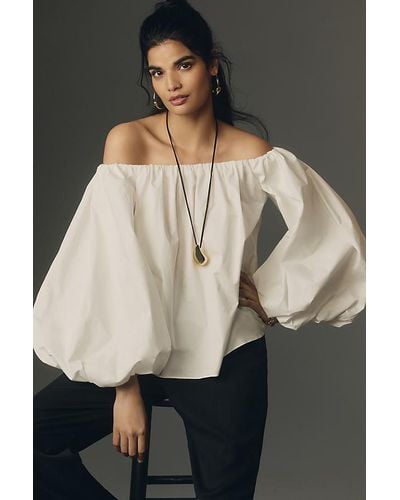 Mare Mare X Anthropologie Off-the-shoulder Puff-sleeve Top - Natural
