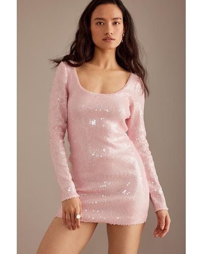 Bardot Arna Long-sleeve Sequin Mini Dress - Pink