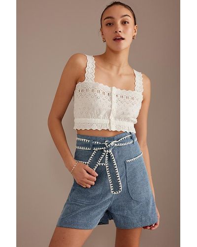 Louise Misha Virgin Embroidered High-waisted Shorts - Blue