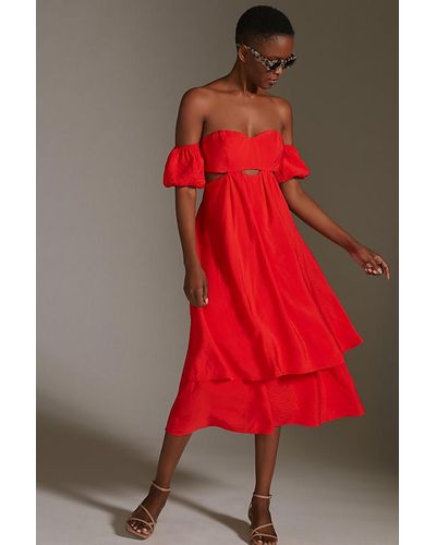 Anthropologie Off-the-shoulder Midi Dress - Red