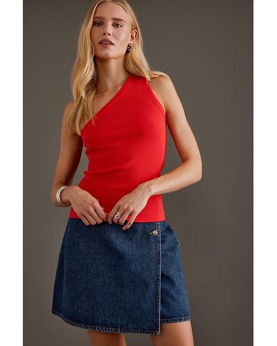 SELECTED Anna Ribbed One-shoulder Top - Red