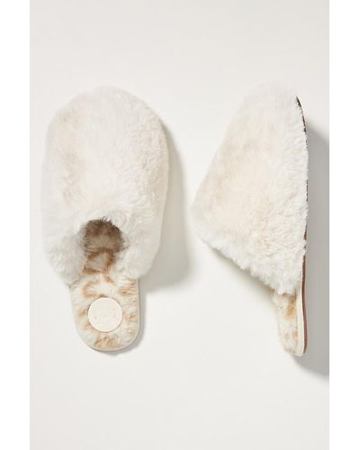 Anthropologie Colorblocked Faux Fur Slippers - Natural
