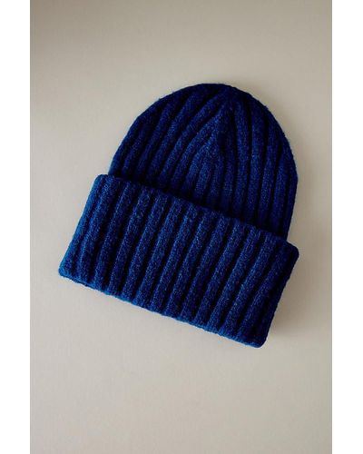 Anthropologie Chunky Ribbed Knit Beanie Hat - Blue