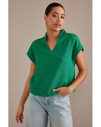 Maeve Textured Cap-sleeve Blouse - Green