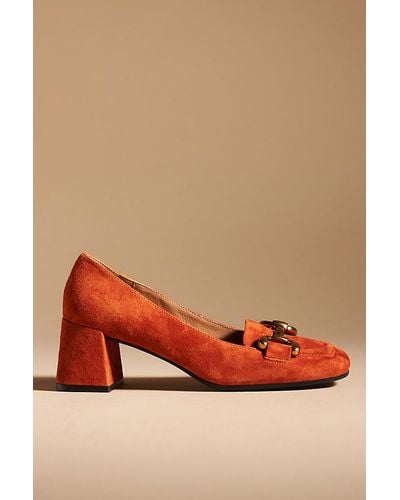 Bibi Lou Valencia Leather Loafer Heels - Orange