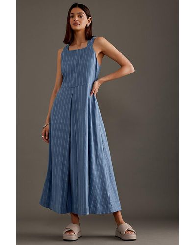 ALIGNE Madeline Cross-back Linen Midi Dress - Blue