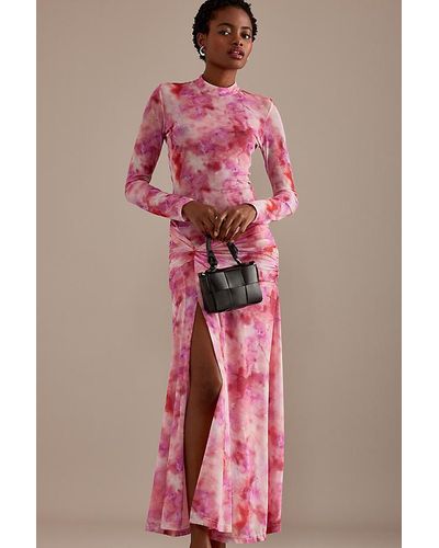 Bardot Leah Long-sleeve Printed Mesh Maxi Dress - Pink