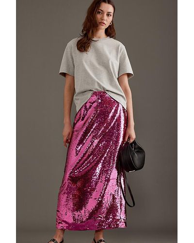 SELECTED Omina High-waisted Sequin Midi Skirt - Pink
