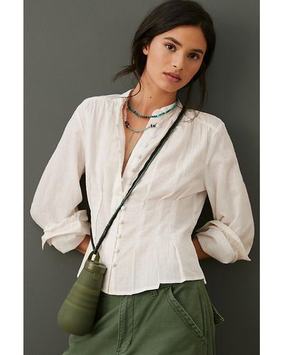 Anthropologie Pintucked Buttondown Shirt - White