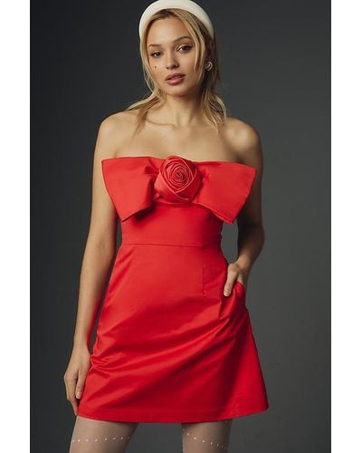 Hutch 3d Rosette Strapless Mini Dress - Red