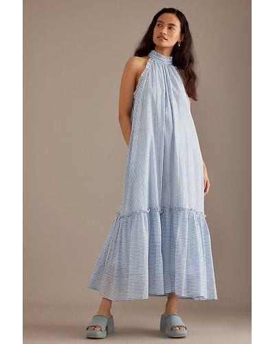 Dilli Grey Claudia Stripe Halter Maxi Dress - Blue