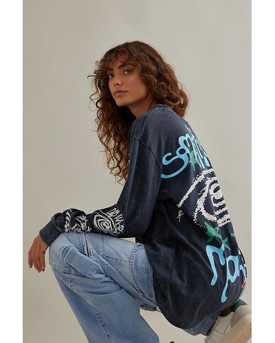 Damson Madder Oversized Magic Graphic Long-sleeve Cotton Top - Blue