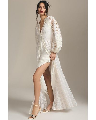 Pankaj & Nidhi Lacey V-neck Maxi Dress - Natural