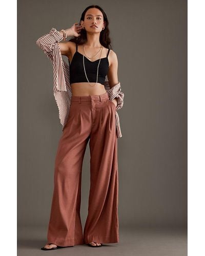 Maeve The Avery Pleated Wide-leg Trousers By : Linen Edition - Brown