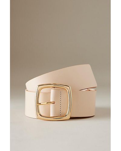 Anthropologie Leather Square Buckle Belt - Natural