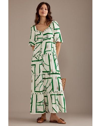 Sancia Harlow Button-front Tiered Maxi Dress - Green