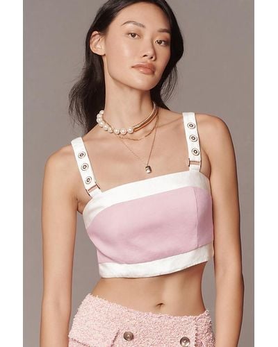 Maeve Square-neck Cropped Linen Tank Top - Pink