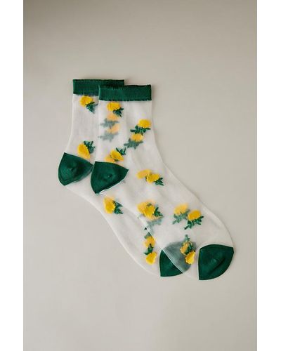 Hansel From Basel Sheer Rose Ankle Socks - Green