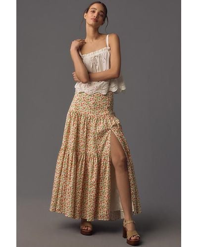Wayf Floral Tiered Maxi Skirt - Brown