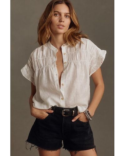 Pilcro Short-sleeve Smocked Button-front Blouse - Brown