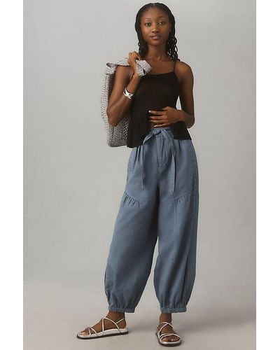 By Anthropologie Washed Linen-blend Eyelet Jogger Trousers - Blue