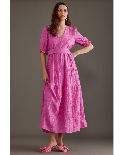 SELECTED Cathi-sadie Puff-sleeve Tiered Maxi Dress - Pink