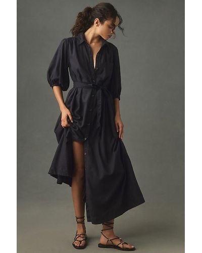 Maeve Button-front Belted Maxi Shirt Dress - Grey