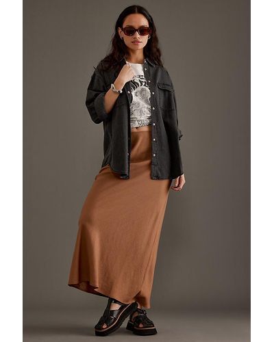 Anthropologie Linen-blend Bias Maxi Skirt - Brown