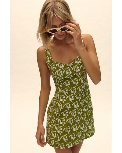 Maeve Bombshell Linen-blend Mini Dress - Green
