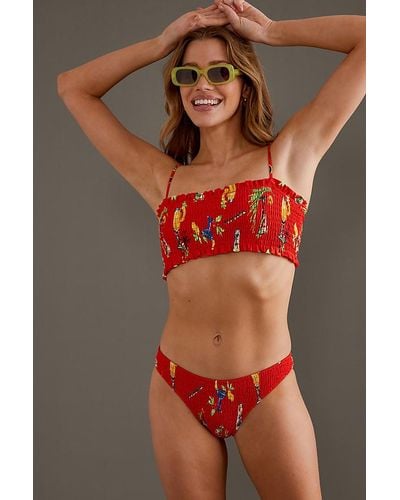 Damson Madder Hettie Smocked Bikini Bottoms - Red