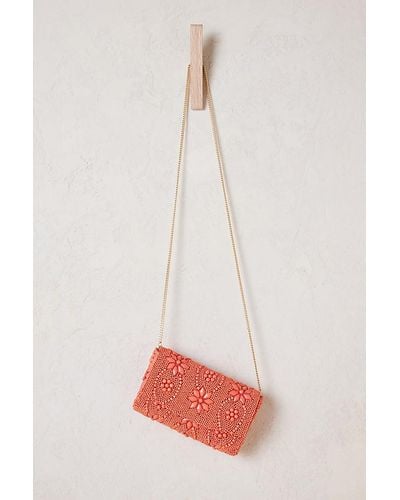 Anthropologie Beaded Floral Clutch - Pink
