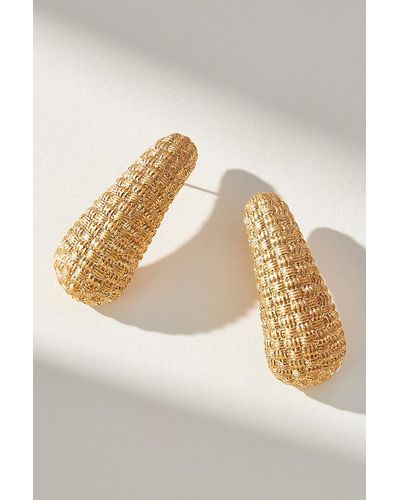 Anthropologie Gold Oval Drop Earrings - Natural