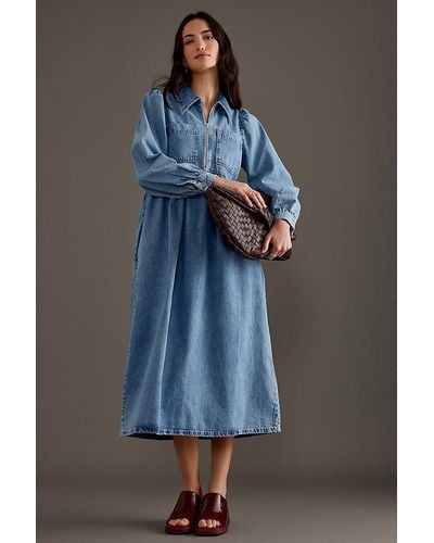 ALIGNE Gabriella Denim Long-sleeve Midi Dress - Blue
