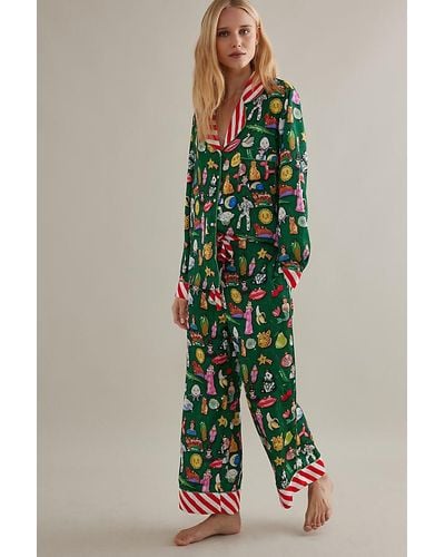 Karen Mabon Christmas Baubles Long-sleeve Pyjamas Set - Green