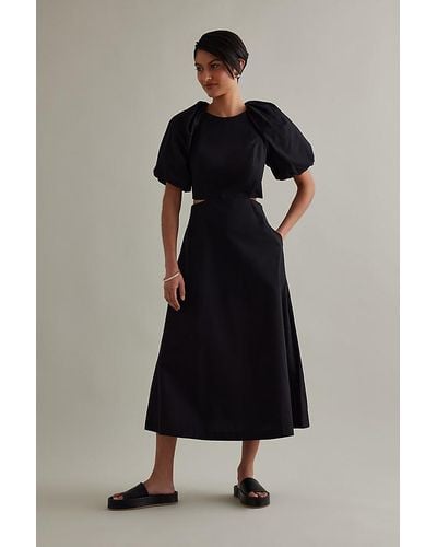 Anthropologie Ottilie Cut-out Poplin Dress - Black