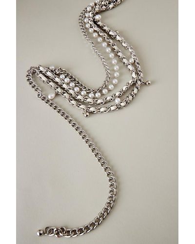 Anthropologie Pearl Silver Chain Belt - Natural
