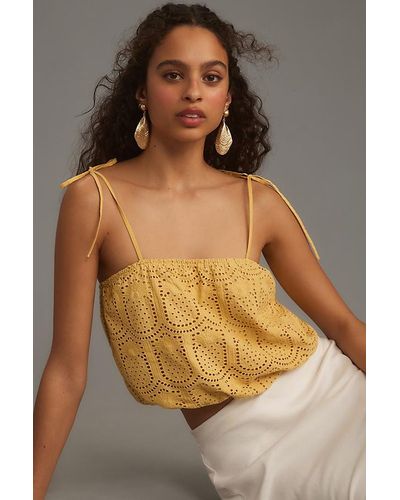 Greylin Lucy Square-neck Eyelet Crop Top - Yellow
