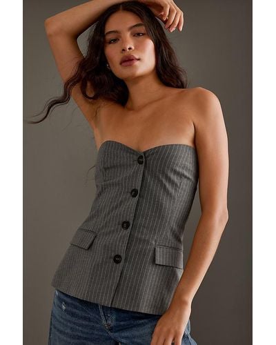 Second Female Emeli Pinstripe Button-front Tube Top - Grey