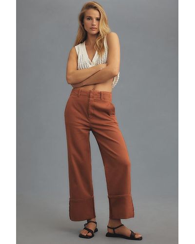 Pilcro Relaxed Cuffed Trousers - Orange