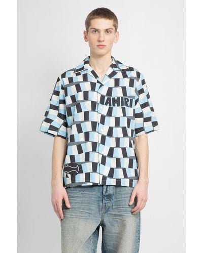 Amiri Snake Checker-print Silk Bowling Shirt - Blue