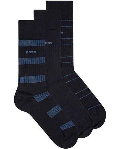 BOSS 3-pack Ribbed Socks - Blue