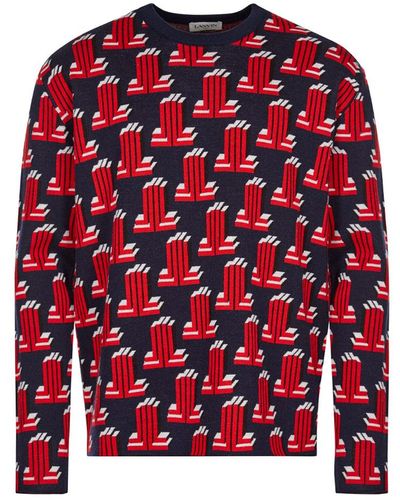 Lanvin Jacquard Crew Neck Sweater - Red