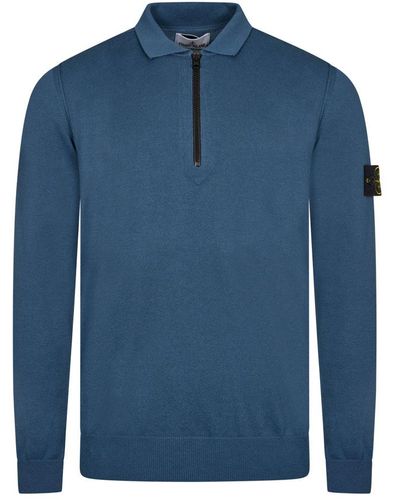 Stone Island Long Sleeve Knitted Polo Shirt - Blue