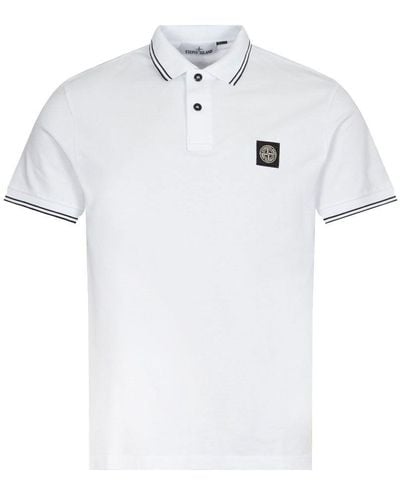 Stone Island Tipped Compass Patch Polo Shirt - White
