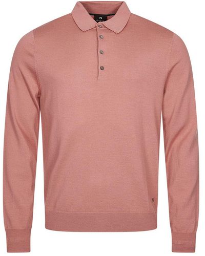 Paul Smith Long Sleeve Knitted Polo Shirt - Pink