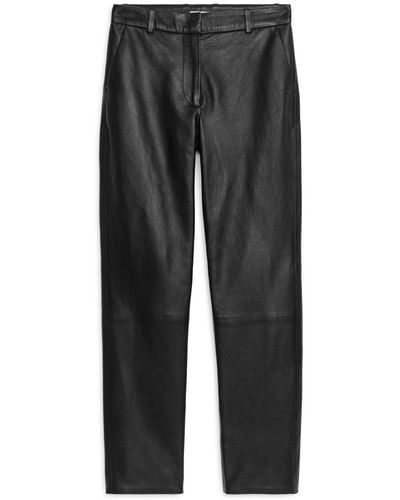 ARKET Straight Leather Trousers - Black