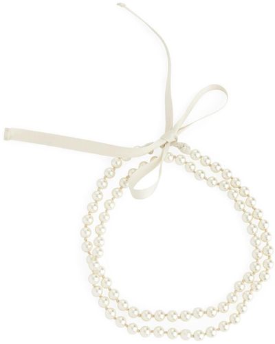 ARKET Pearl Ribbon-tie Necklace - White