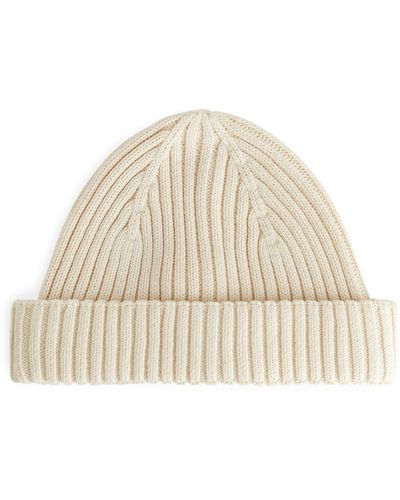ARKET Ribbed Cotton Beanie - Natural