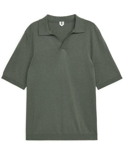 ARKET Cotton Linen Polo Shirt - Green