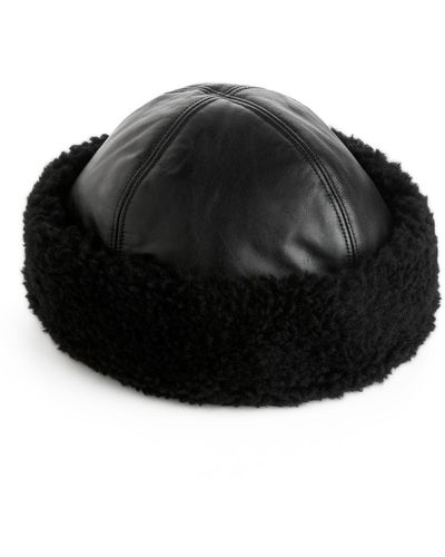 ARKET Lined Leather Hat - Black